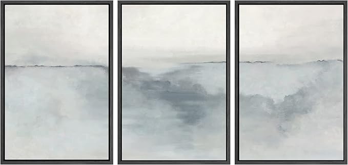 SIGNWIN Framed Canvas Print Wall Art Set Pastel Watercolor Gray Paint Stroke Landscape Abstract Shapes Illustrations Decorative Relax/Calm Zen for Living Room, Bedroom, Office - 16"x24"x3 Black