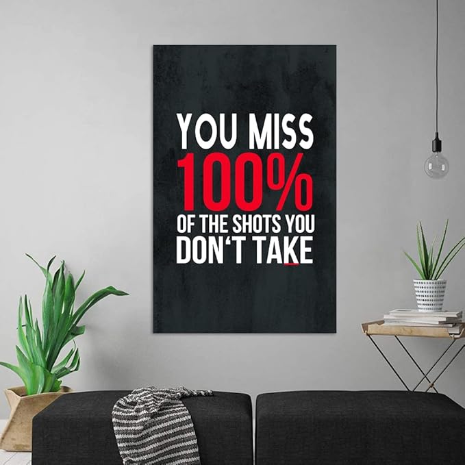 Michael Scott Framed Poster Wayne Gretzky Funny Print Art You Miss 100% Of The Shots You Don’t Take Easy Inspirational Canvas Giclee Office Artwork HD Print Modern Home Decor Easy to Hang-28"Wx44"H