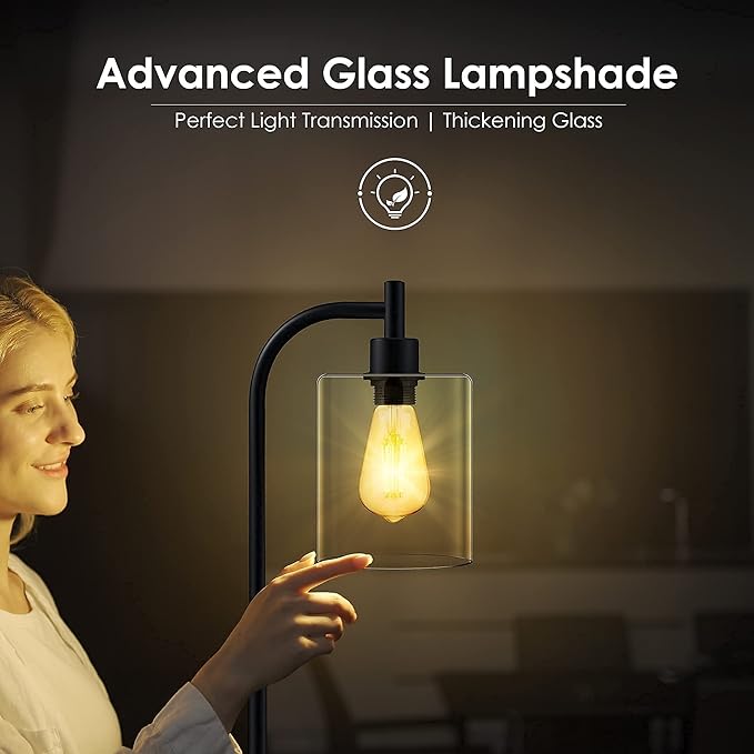 BoostArea Standing Lamp with Glass Shade, Modern Industrial Floor Lamp with Foot Switch, Bright 6W LED for Living Room and Bedroom