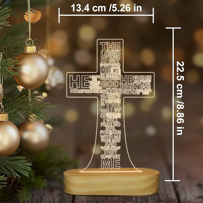 Jesus Cross 3D Night Light, Christian Gifts for Boys Girls, Christmas Gift Warm White Wooden Handmade, The Lord Desk Lamps Room Home Decor Xmas Birthday Easter Cross Gifts