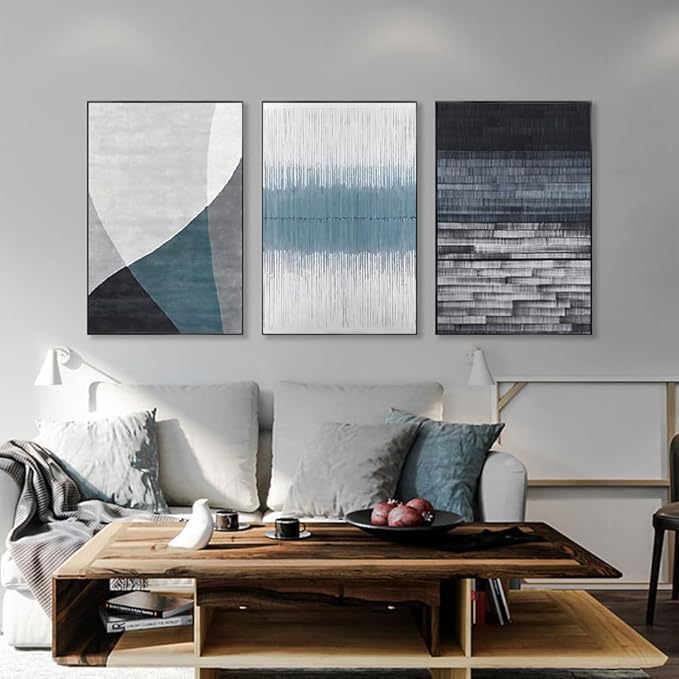 ARTKN Modern Wall Art Set of 3, Abstract Canvas Blue Wall Art for Living Room Bedroom Office,Navy Large Framed Wall Decor(Blue, 24" X 32" X 3 pieces)