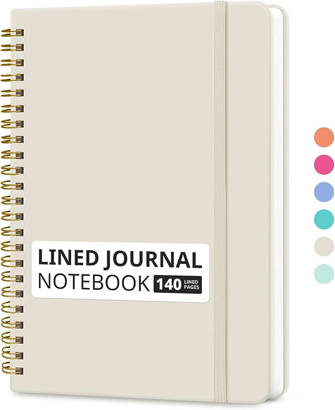 Taja Lined Spiral Journal Notebook for Women & Men, 140 Pages, College Ruled Hardcover Notebook for Work & Note Taking, Journals for Writing, A5(5.7" x 7.9") – Beige