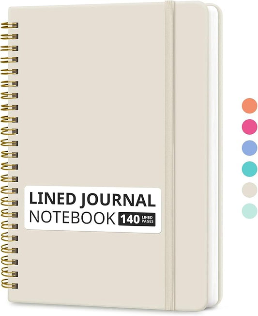 Taja Lined Spiral Journal Notebook for Women & Men, 140 Pages, College Ruled Hardcover Notebook for Work & Note Taking, Journals for Writing, A5(5.7" x 7.9") – Beige
