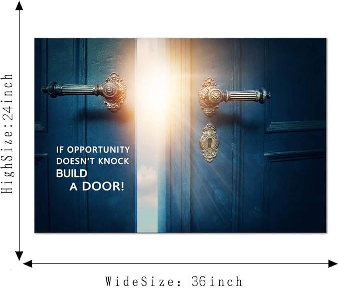 Success Inspirational Canvas Wall Art If Opportunity Doesn't Knock Build a Door Motivational Motto Pictures Painting Modern Inspiring Posters Prints Artwork Office Home Classroom Decor (24”Hx36”W)