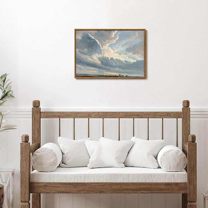 OIQArtOIQ Vintage Landscape Canvas Wall Art Framed Natural Scenery Painting Artwork Prints France Country Wilderness Farmhouse Decor Pictures Kitchen Bedroom Living Room Bathroom