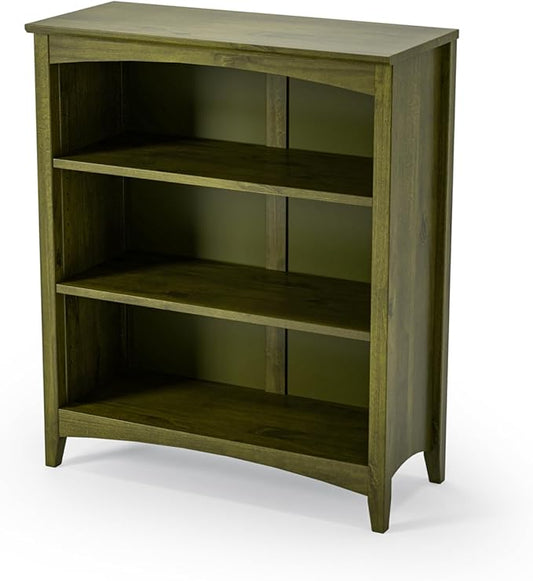 Camaflexi Shaker Style 3 Shelf Bookcase/Solid Wood / 36" High/Adjustable Shelving/Closed Back/Display Bookshelf for Living Room, Bedroom, Home and Office, Olive Grove Green