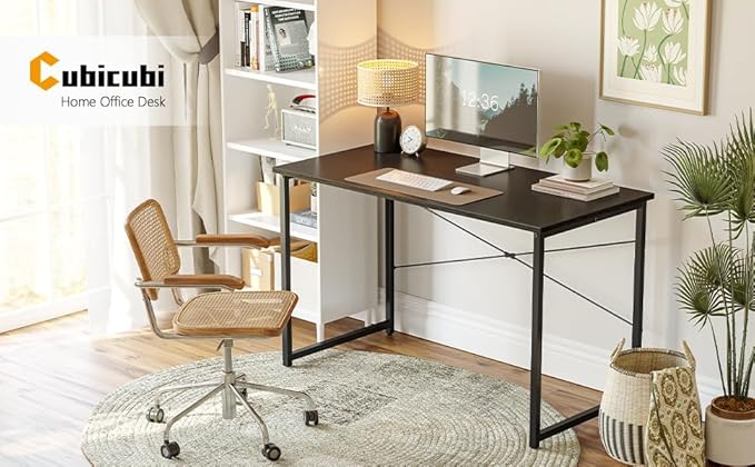 CubiCubi Computer Desk 32" Study Writing Table for Home Office, Modern Simple Style PC Desk, Black Metal Frame, Dark Black