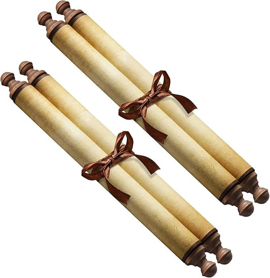 Makevivi 2 PCS Blank Scrolls Paper with Wood Rods, for Naughty or Nice List, Writing, Wedding Vows, Invitation, Love Letter, Cosplay Prop, Renaissance, 7.1 x 31.5 inches (Style 2)