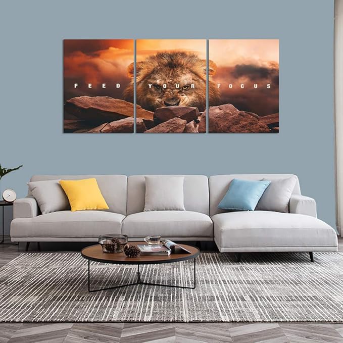 Motivational Wall Art Inspirational Canvas Wall Art Lion Posters Prints Office Wall Decor 3 Pieces Entrepreneur Quotes Picture Paintings Artwork Bedroom Home Decor Decoration(60”Wx28”H)