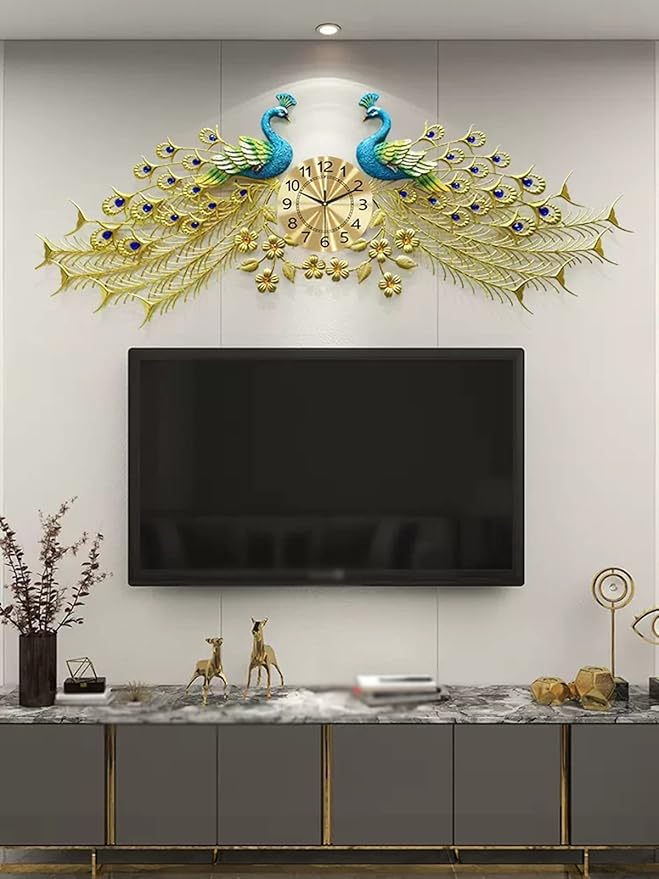 Wall Clock Metal Peacock Wall Clock for Living Room Decor, Silent Movement Office Bedroom Clock, Modern Iron ation Quartz Clock Clock