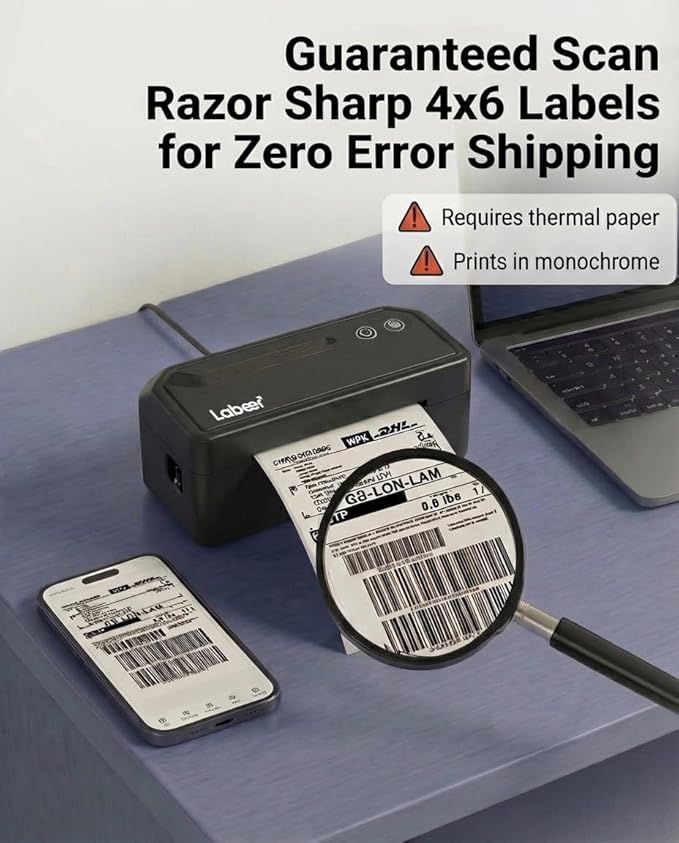 Labeer Bluetooth Thermal Label Printer, 4x6 Wireless Label Printer for Shipping Packages, Small Business Office or Home, Compatible with Windows, Mac, Android, iOS, Shopify, Etsy, UPS