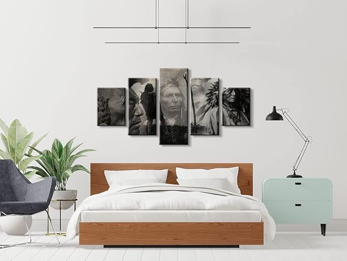5 Native American Chiefs Posters - Framed, Ready to Hang for Bedroom Decor (50''W x 24''H)