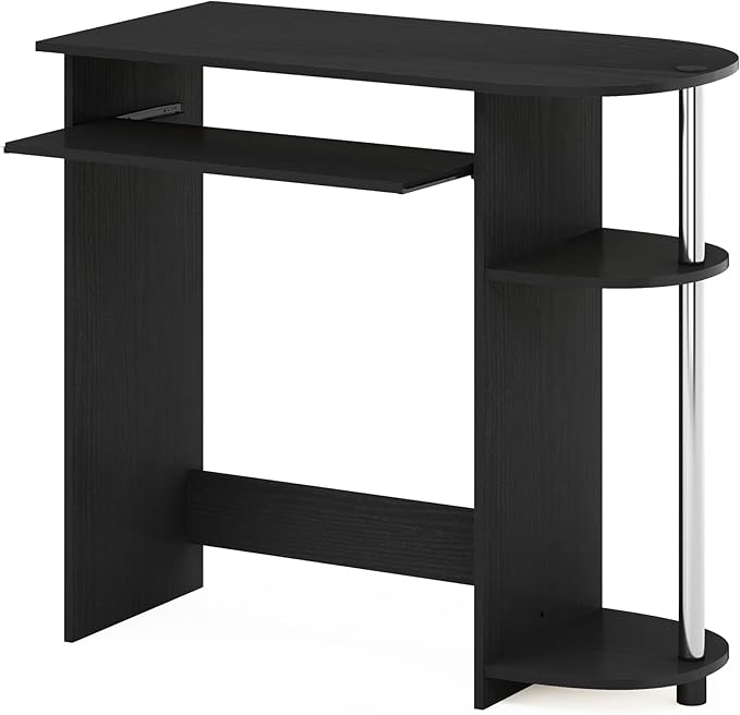 Furinno Simplistic Easy Assembly Computer Desk, with Keyboard Tray, Americano/Stainless Steel