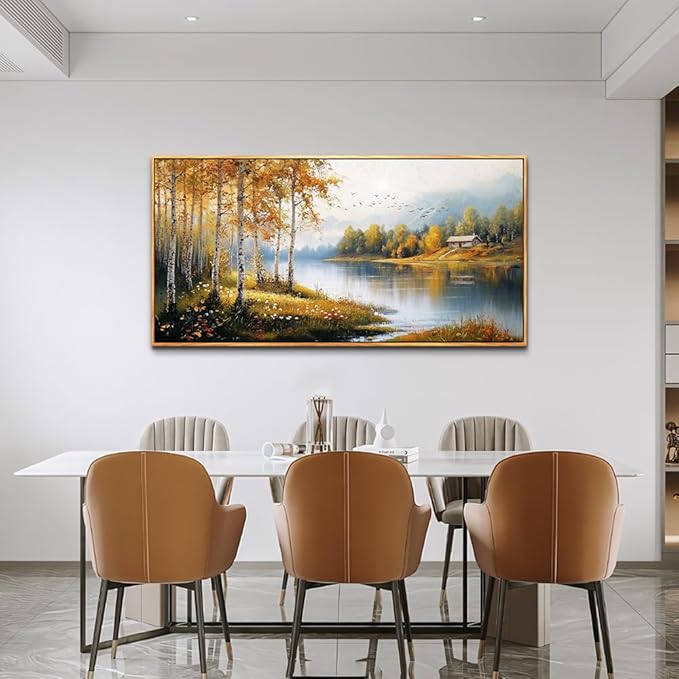 ERQINHUA Canvas Printing Wall Art Large Wall Decor For Living Room Restaurant Forest Landscape Painting Lakeside Watercolour Wall Pictures Office Mural Farmhouse Home Decor 20x40 Inches Wood Framed
