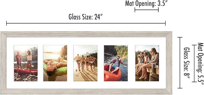 Americanflat 4x6 Collage Picture Frame with Shatter-Resistant Glass - Fits Five 4x6 Photos or Use as One 8x24 Picture Frame - Signature Collection - Collage Frames for Wall Display - Driftwood