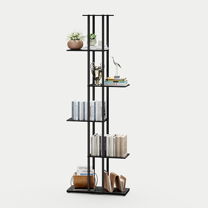 6 Tier Corner Bookshelf，Slim Open Bookshelf，Small Book Shelf for Small Spaces，Living Room, Home Office, 9.45 x 20.8 x 62.2 Inches,（1PC+Rustic Borwn