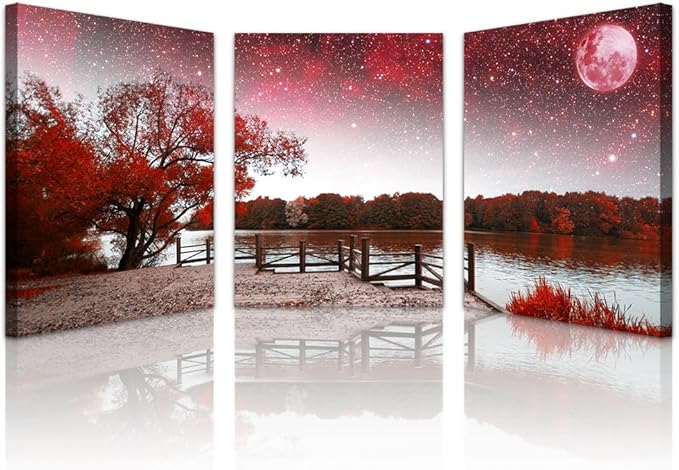 Lapremoly Large Canvas Wall Art for Living Room and Bedroom - Red Tree Abstract Landscape Paintings - Modern Inspiration Artwork for Office Decor - 3 Set