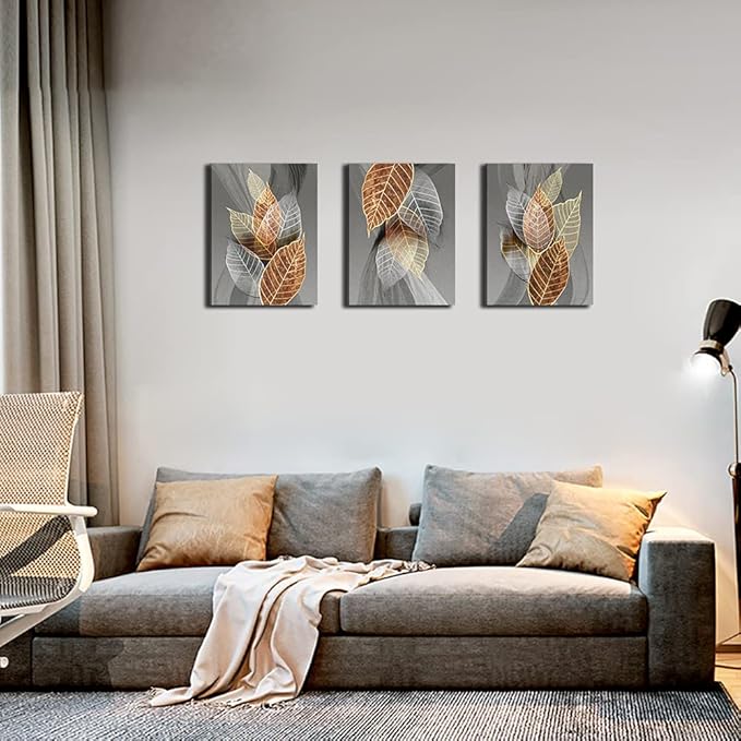 Canvas Wall Art For Living Room Family Wall Decorations For Kitchen Modern Bathroom Wall Decor Black Paintings Abstract Leaves Pictures Artwork Inspirational Canvas Art Bedroom Home Decor 3 Pieces