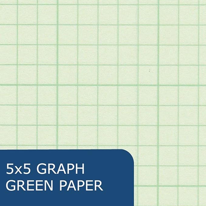 Roaring Spring Engineering Pad, 8.5" x 11", 200 Sheets 15# Green Paper, 5x5 Printed Back Enclosed Grid, Top Glued, 3-Hole Punched, Proudly Made in USA, Heavy Backing Board (Pack of 12)