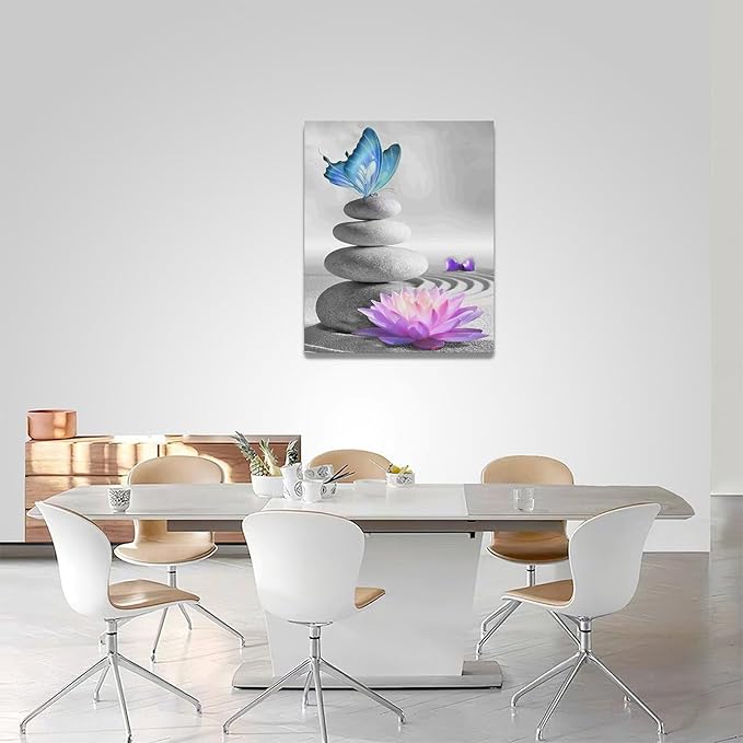 yerretin Stone Wall Art Zen Lotus Pictures Wall Decor Flower Canvas Spa Yoga Meditation Print Artwork Home Decorations for Living Room Bedroom Bathroom Office Framed 16"x20"
