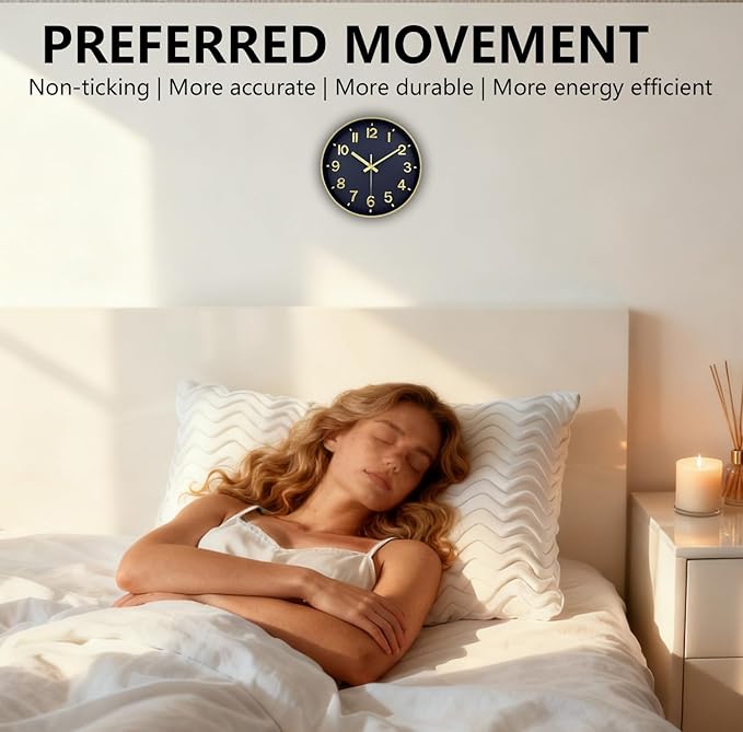 Wall Clock, 8 Inch Wall Clocks Battery Operated, Modern Non Ticking Silent Digital Analog Small Wall Clock for Bedroom Living Room Kitchen Office Gym Classroom Outdoor Clocks, Gold Blue