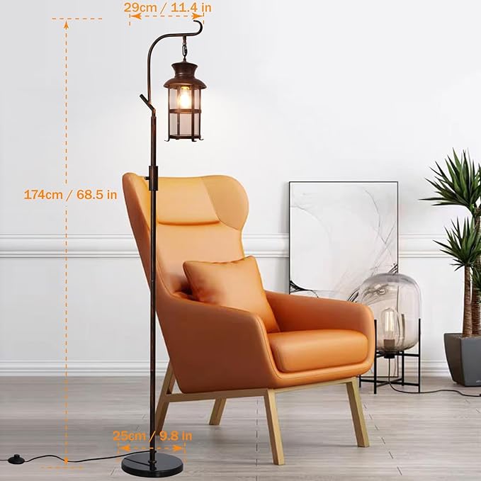 Vintage Dimmable Floor Lamp,Classical Lanterns Standing Lamp, Rustic Farmhouse Floor Lamp with Red Copper Finish, for Living Room Bedroom,Bar,Basement