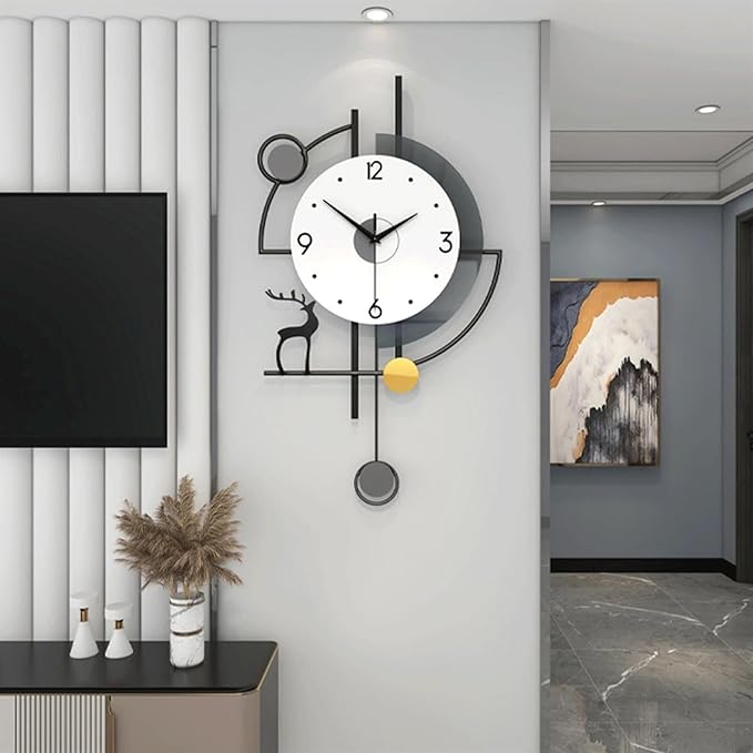 Wall Clock Modern,Large Metal Wall Clock, Non Ticking Quartz Clock for Living Room Bedroom Office Kitchen for Home Décor Clock (One Color 48 * 83cm)