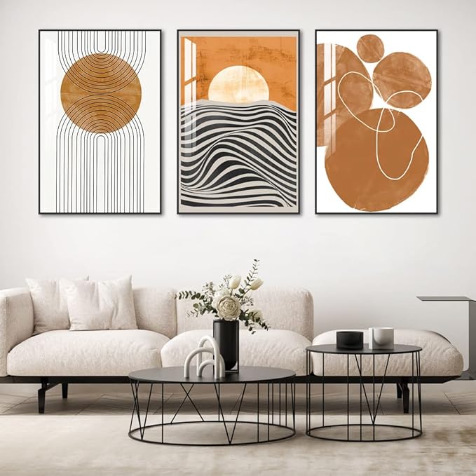 Large Wall Art for Living Room,Black Framed Abstract Wall Decor for Home Minimalist Artwork Painting 24" x 32" 3 Pieces Canvas Print for Bedroom Decor Kitchen Office Hang a Modern Picture