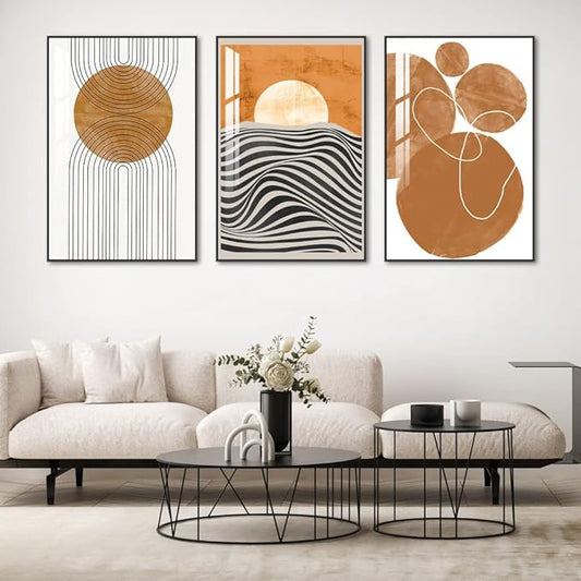 Large Wall Art for Living Room,Black Framed Abstract Wall Decor for Home Minimalist Artwork Painting 24" x 32" 3 Pieces Canvas Print for Bedroom Decor Kitchen Office Hang a Modern Picture