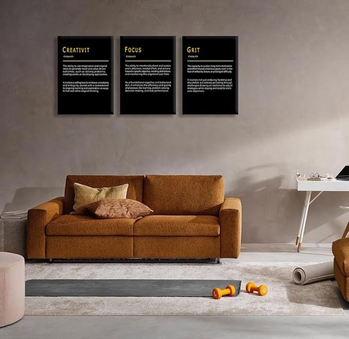 WYJDFART CREATIVITY FOCUS GRIT Noun 3 Pieces Inspirational Wall Art that Achieve the Goal Printed Canvas Poster Motivational Wall Decor for Office Home Bedroom Workplace[60''Wx 28''H]