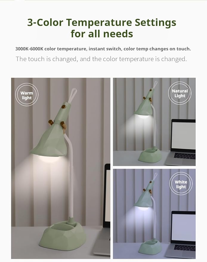 Portable Desk Lamp with Detachable Flashlight, 3 Color Temperature Modes, 1200mAh Battery, Stepless Dimming Brightness Memory - Ideal for Home Office Use (Blue)