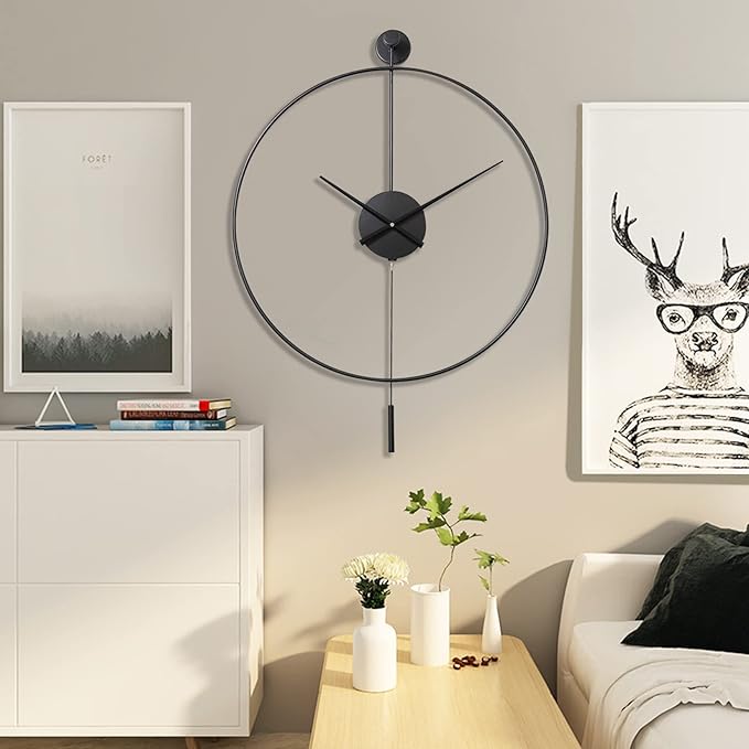 Wall Clock Wall Clock Classical Large Decorative Wall Clock with Pendulum,Modern Non-Ticking Silent Metal Wall Clocks for Living Room,Bedroom,Study,Office,29"×19.7" Clock