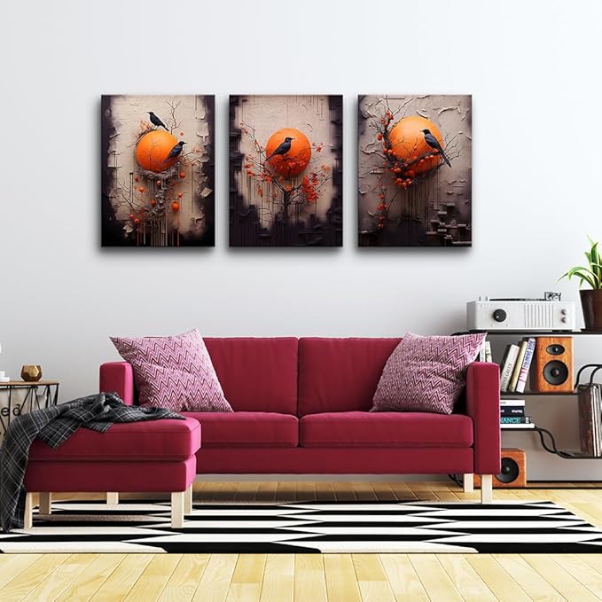 TTHYUEWS Large Canvas Wall Decor For Bedroom Wall Art For Living Room Fashion Modern Office Decorations Wall Paintings Bird Abstract Pictures Posters Inspirational Artworks Home Decor 3 Piece
