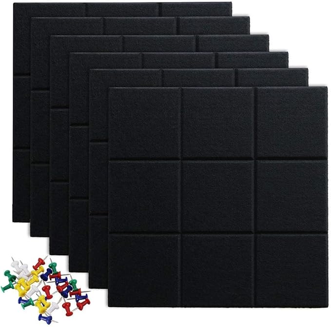 Large Cork Board Felt Board Tiles for Walls with 60 Push Pins, 11.8"x11.8" Pack of 12 Pin Board Notice Boards for Home Office Kitchen, Bulletin Board Wall Tiles for Photos Memos