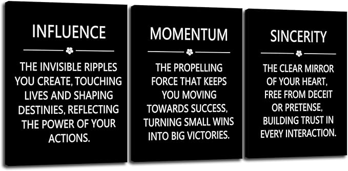 Motivational Canvas Wall Art Influence Sincerity Poster Momentum Picture Inspirational Quotes Wall Office Decor Home Bedroom Wall Decor Wooden Framed Canvas Prints Ready to Hang [36" W X 16" H]