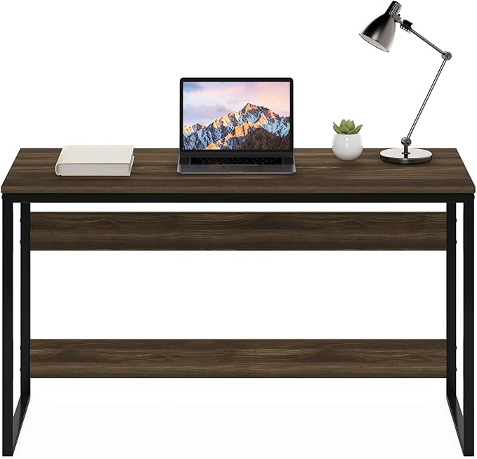 Furinno Moretti Computer Desk, Gaming Desk with Metal Frame, Office Desk, 52" Width, for Home Office, Gaming, Study, Brown Walnut