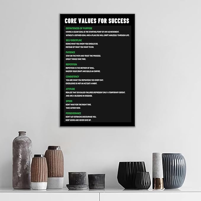 Motivational Wall Art Core Values for Success Poster Print Home Decor Printed on Canvas Wall Decor Picture Painting Artwork for Modern Bedroom Office Workplace Ready to Hang [12''Wx18''H]