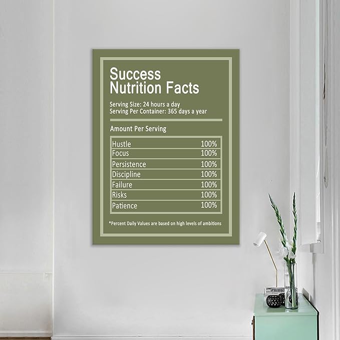 Success Motivational Canvas Poster Wall Art Nutrition Facts Entrepreneur Quotes Large Picture Print Inspirational Painting Artwork for Living Room Office Wall Decoration Ready to Hang [30''Wx 40''H]