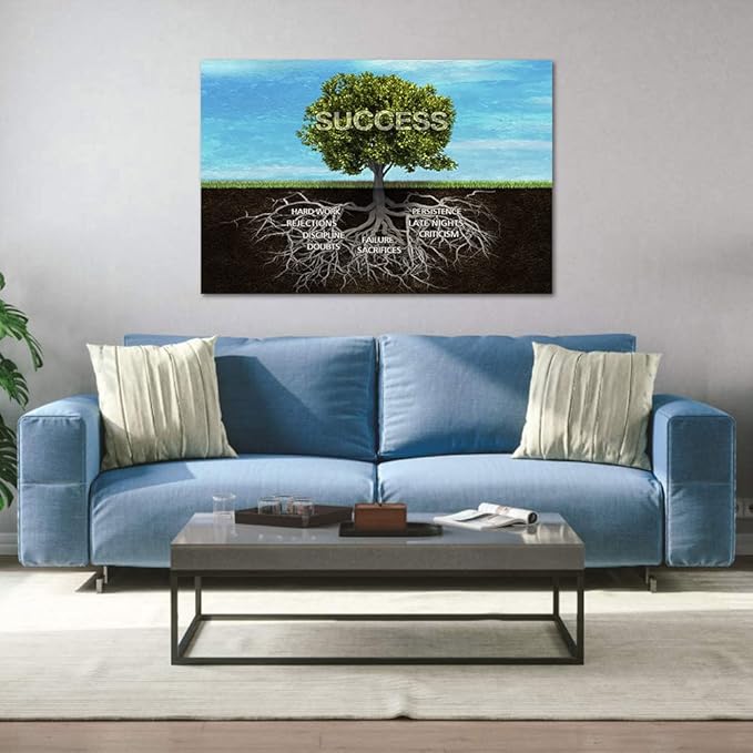 Inspirational Posters Tree of Success Canvas Print Wall Art Office Decor Modern Artwork Roots Inspiration Pictures Motivation Entrepreneur for Classroom Gym School Wall Decor-24 inch x 36 inch
