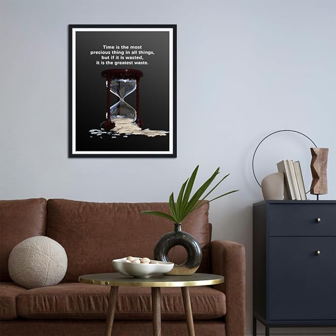 Office Framed Wall Art, Cherish Your Time Motivational Quote for Entrepreneurs, Inspirational Canvas Print Business Decor, Ready to Hang, 12.5x16.5 Inches