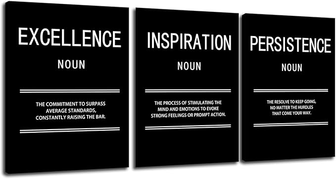 Inspirational Wall Art for Office Inspiration Excellence Persistence Motivational Creation Print Canvas Poster Painting Modern Inspiring Artwork for Home Living Room Stretched and Framed[36''Wx 16''H]