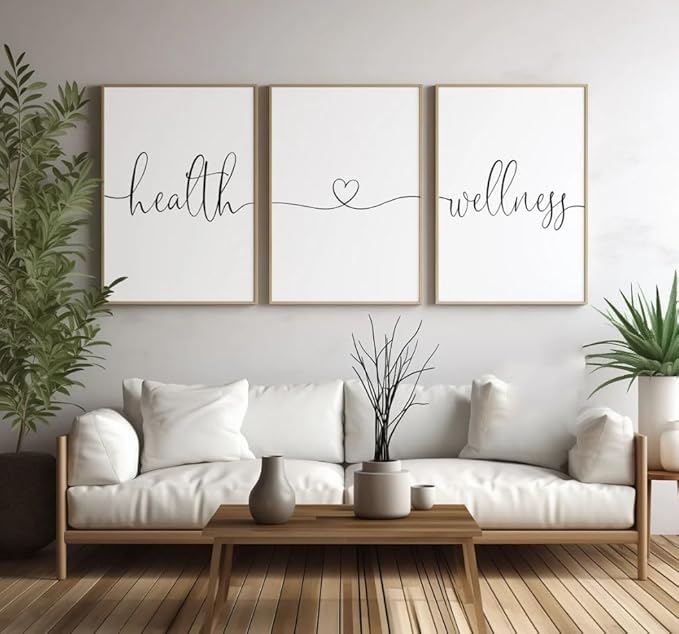 NATVVA 3 Pieces Health and Wellness Wall Art Canvas Prints Minimalist Inspirational Poster Painting Pictures for Livingroom Home Decor with Wooden Inner Frame