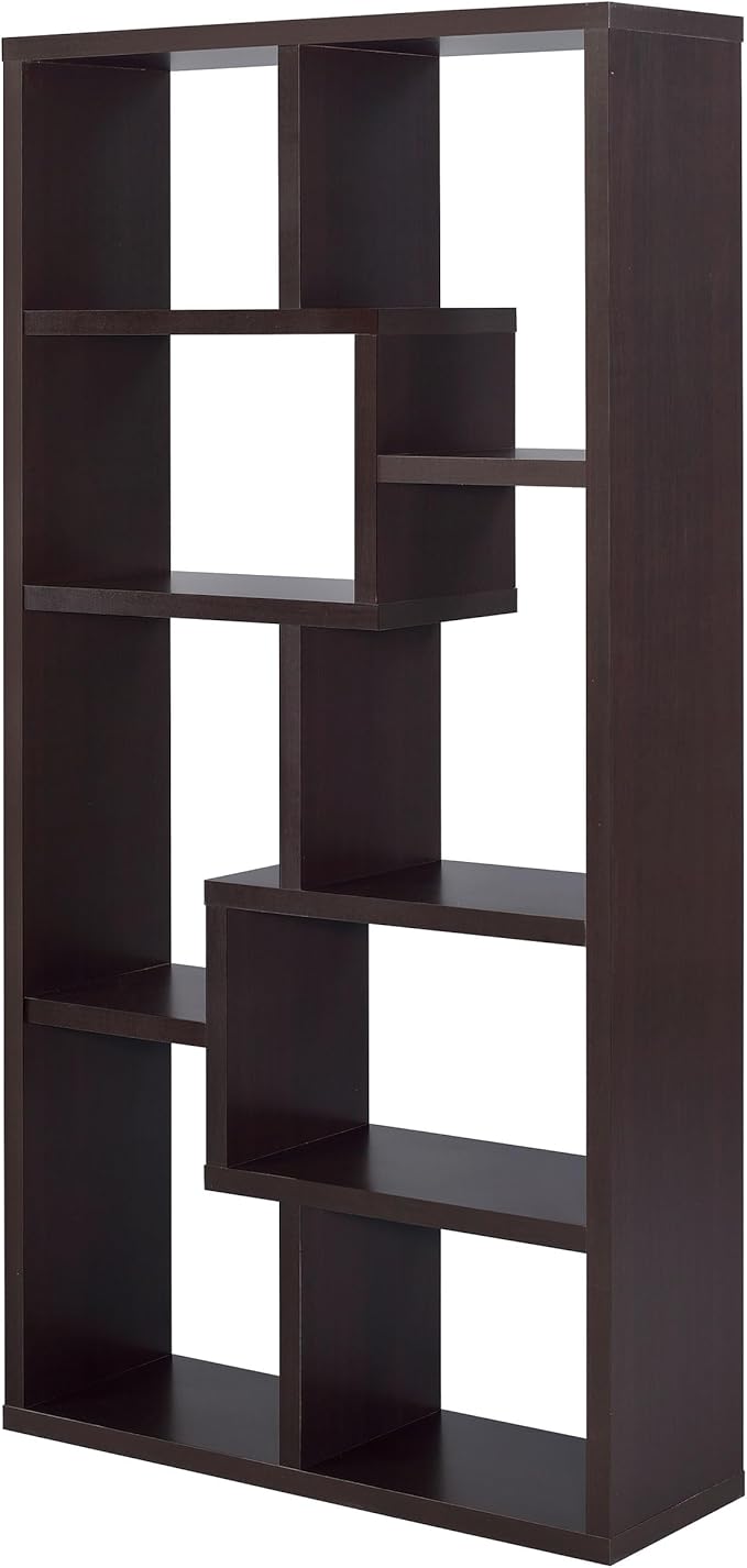 Coaster Home Furnishings - Theo - Engineered Wood with Paper Lamination - 6-Shelf Bookshelf with Geometric Design - Transitional - Home Office and Living Room - 71-Inch - Cappuccino - 800264