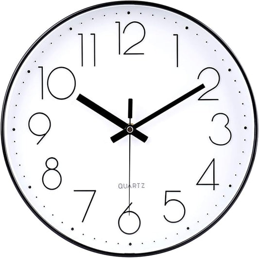 jomparis 12 Inch Wall Clock Silent Non Ticking Battery Operated Quartz Modern Decorative Round Wall Clock for Office Classroom School (Black)