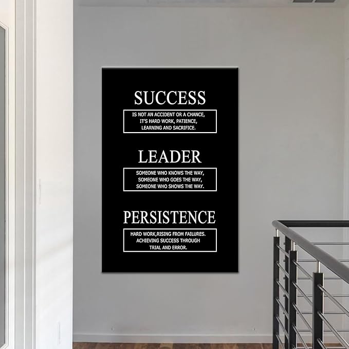 Success Leader Persistence Inspirational Wall Art for Office Motivational Canvas Wall Decor with Positive Success Quotes Wood Framed Poster Print for Living Room Office Gym Wall Decor [24''Wx36''H]