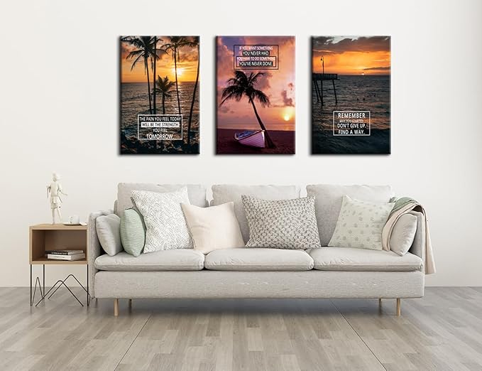 3 Panel Prints Canvas Inspirational Wall Decor with Uplifting Phrases & Vibrant Images Motivational Wall Art Framed Ready to Hang for Office Wall Decor, Living Room & Bedroom Decor[72''Wx 36''H]
