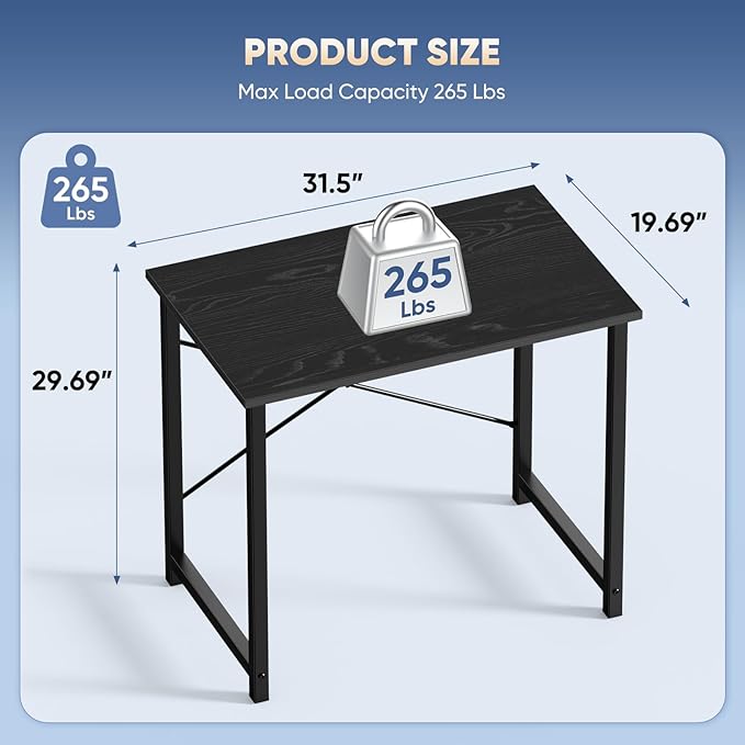 DUMOS 32 in Small Computer Desk for Home Office, Modern Study Work Table Simple Style for Bedroom, Writing Desks with X-Shaped Reinforcement, 2 Pack, Black