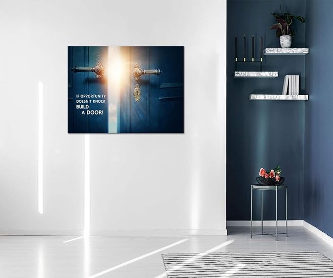 Success Inspirational Canvas Wall Art If Opportunity Doesn't Knock Build a Door Motivational Motto Pictures Painting Modern Inspiring Posters Prints Artwork Office Home Classroom Decor (28”Hx44”W)