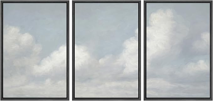 SIGNWIN Framed Canvas Print Wall Art Set Soft Sky and Clouds Minimalist Blue and White Cloudscape Illustrations Modern Art Decorative for Living Room, Bedroom, Office - 16"x24"x3 Black