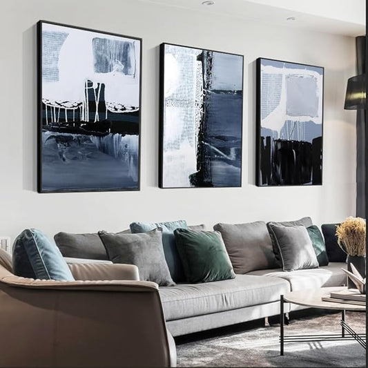 Framed Wall Art for Living Room Modern Wall Decor for Bedroom Office Decor Large Abstract Painting 3 Piece Canvas Art Wall Pictures - 24"x32", Ready to Hang